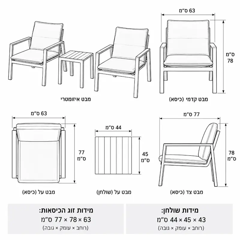 סט קפה בליני 3 חלקים לגינה ולמרפסת צבע אפור Gray סט קפה בליני 3 חלקים לגינה ולמרפסת צבע אפור Gray
